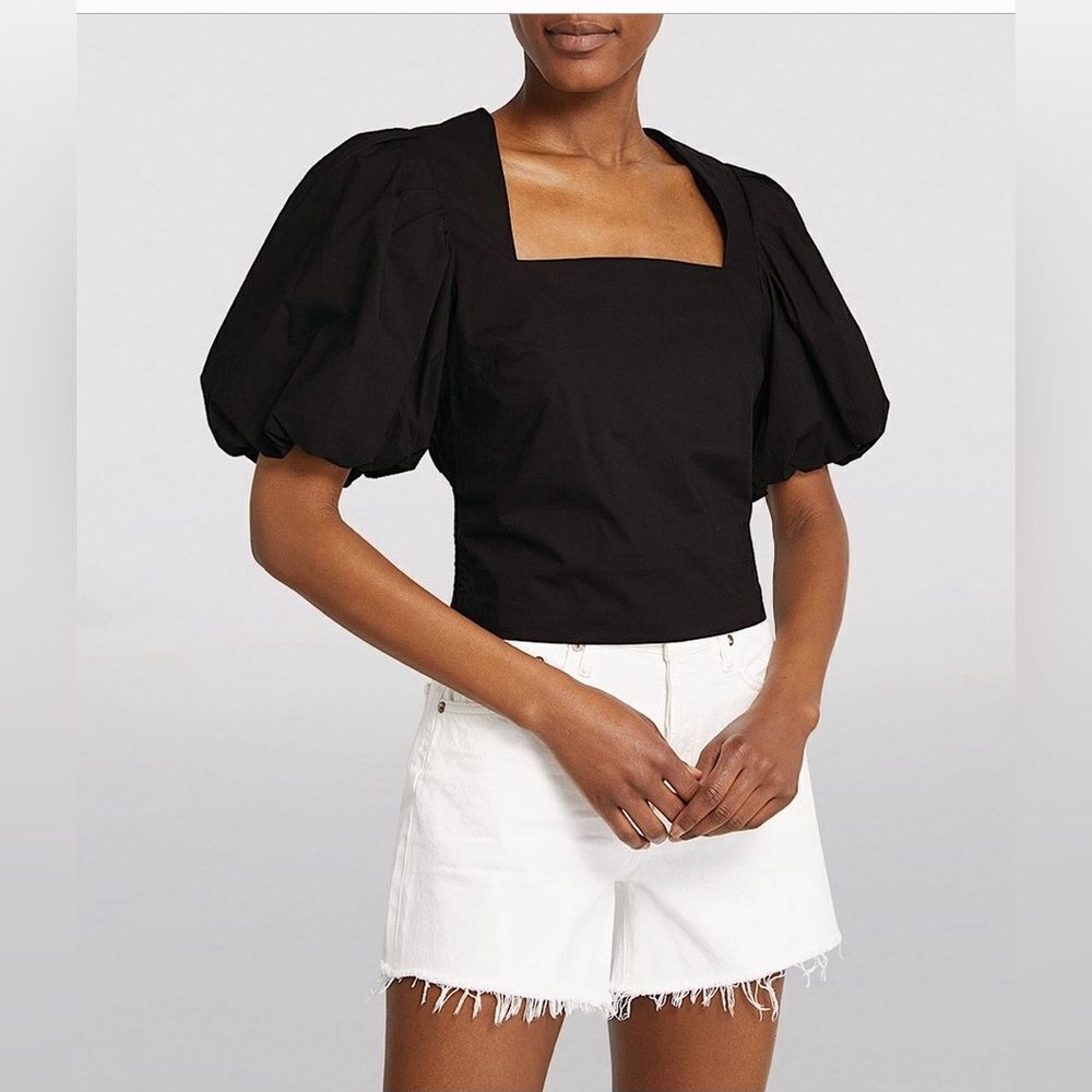 Frame Black Nina Crop Poplin Puff Sleeves Blouse XL